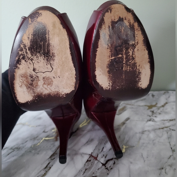 Stuart Weitzman Red Patent Leather Platform Peep Toe Pumps Heels 6 - Picture 7 of 7